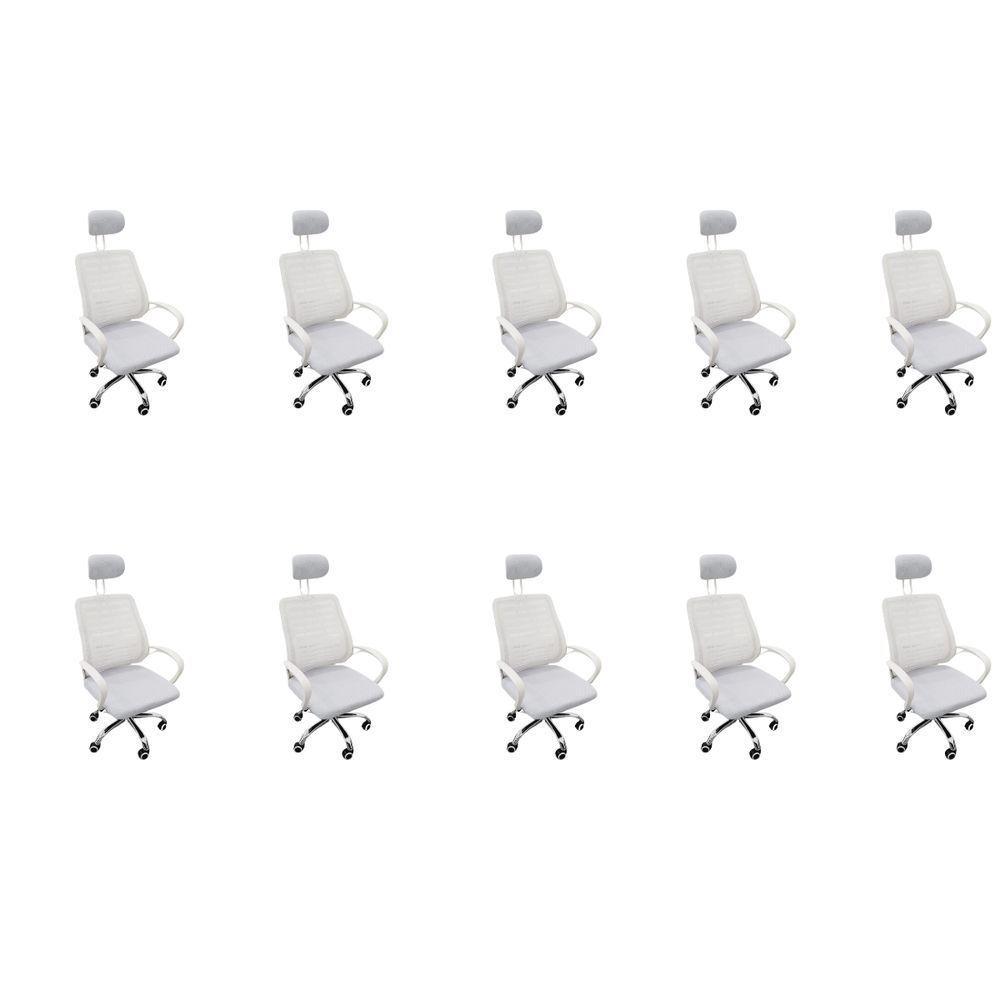 Kit 10 Cadeiras Escritório Diretor Tela Mesh Com Encosto De Cabeça Branco - 1
