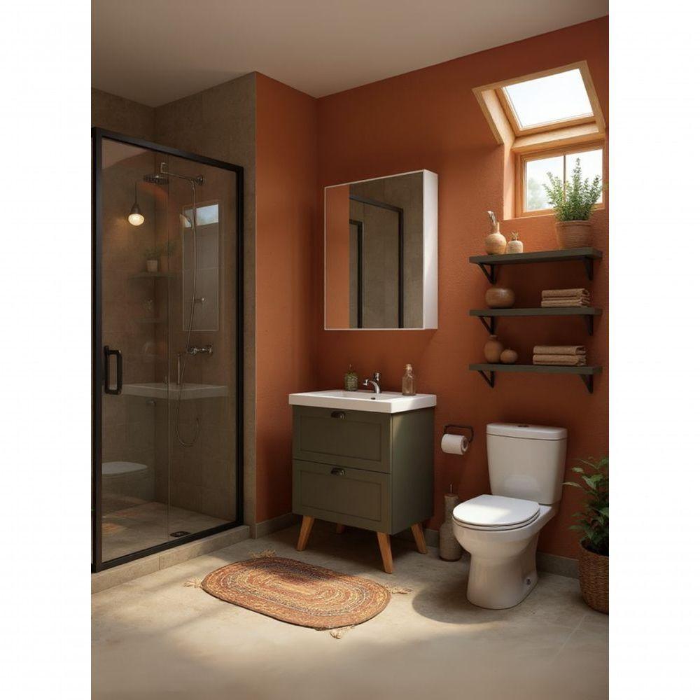 Gabinete Para Banheiro Com Cuba E Armario 60cm Retro Mdf Verde Milano - On Móveis - 1