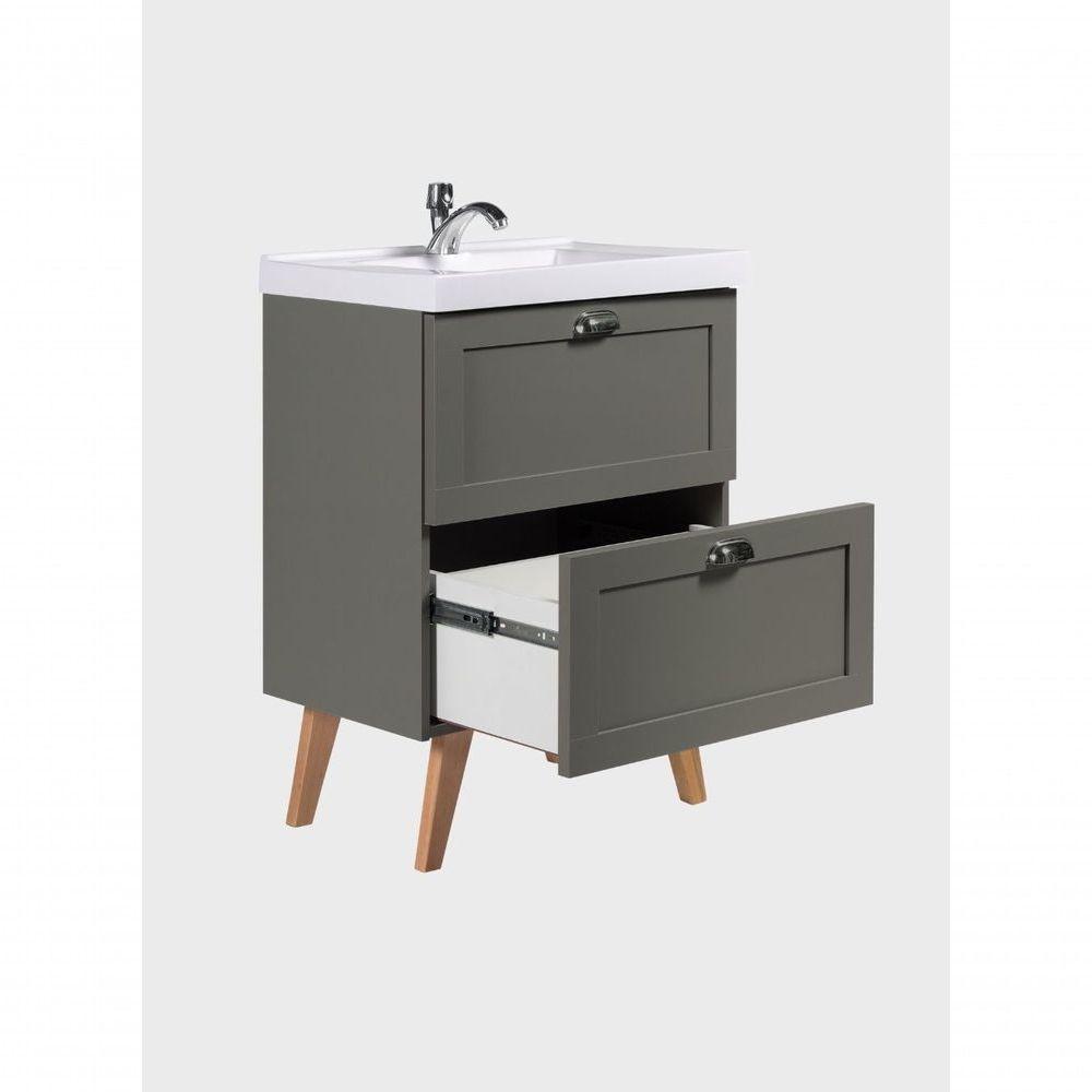 Gabinete Para Banheiro Com Cuba E Armario 60cm Retro Mdf Verde Milano - On Móveis - 9