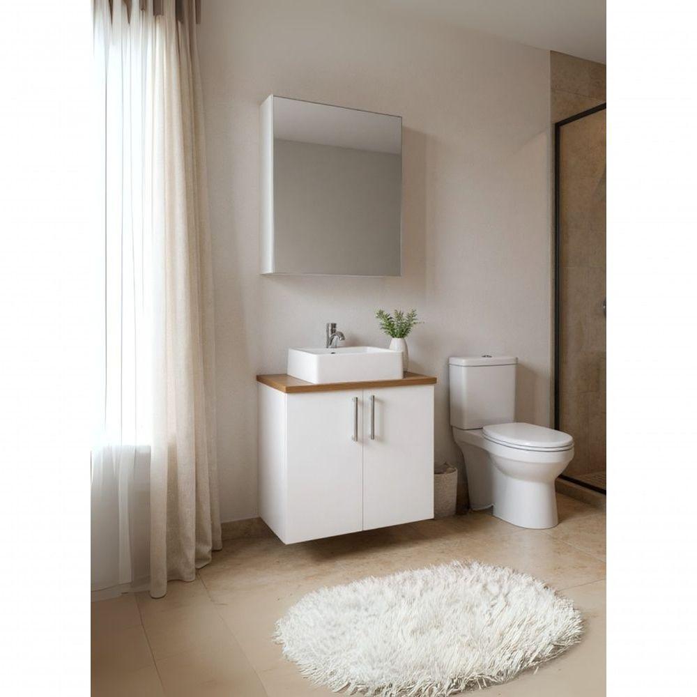 Gabinete Para Banheiro Com Cuba E Armario 60cm Mdf Freijo Com Branco Paris - On Móveis - 4
