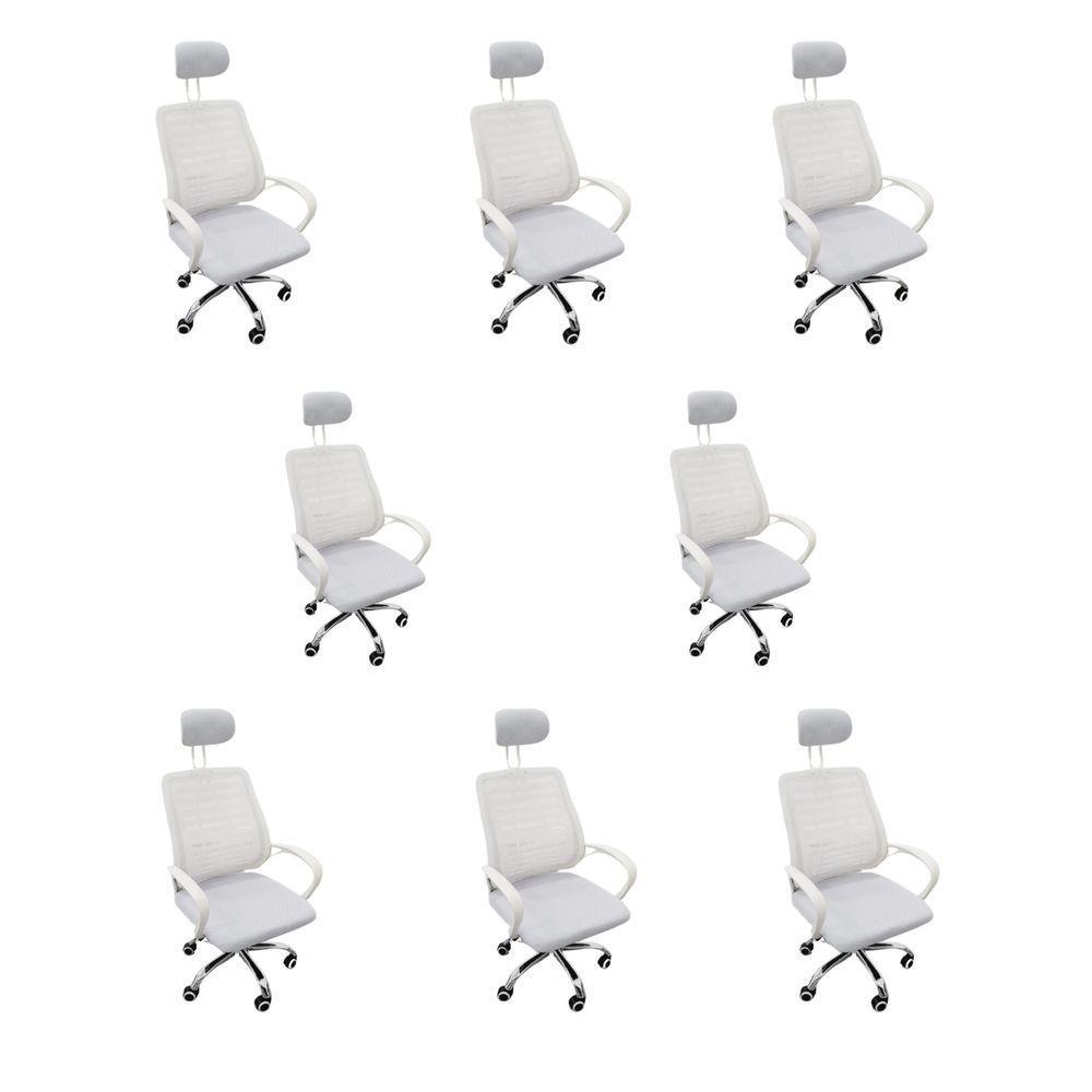 Kit 8 Cadeiras Escritório Diretor Tela Mesh Com Encosto De Cabeça Branco - 1