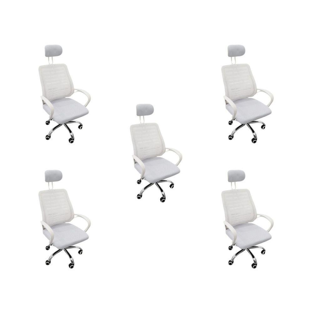 Kit 5 Cadeiras Escritório Diretor Tela Mesh Com Encosto De Cabeça Branco - 1