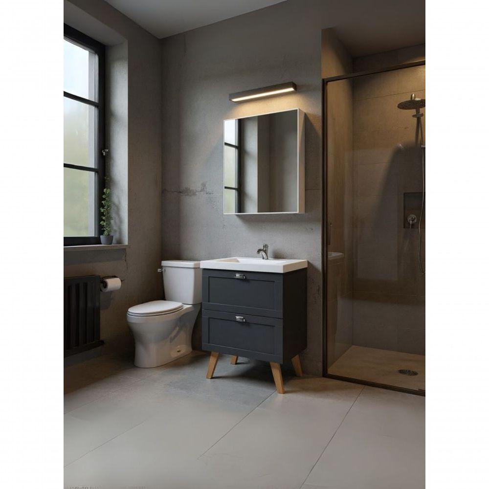 Gabinete Para Banheiro Com Cuba E Armario 60cm Retro Mdf Grafite Milano - On Móveis - 1