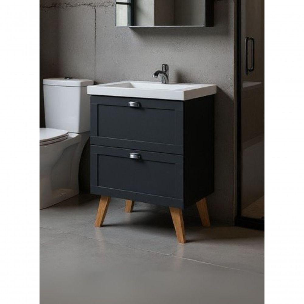 Gabinete Para Banheiro Com Cuba E Armario 60cm Retro Mdf Grafite Milano - On Móveis - 2