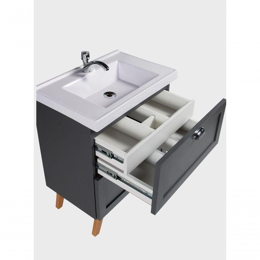 Gabinete Para Banheiro Com Cuba E Armario 60cm Retro Mdf Grafite Milano - On Móveis - 8