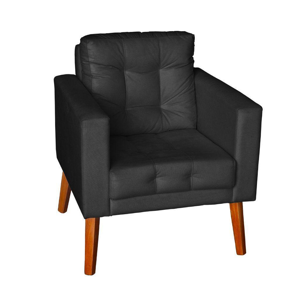 Sofá/poltrona/cadeira Decorativa Glamour Dubai Com Puff E Pés Em Madeira Preto - 1