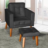 Sofá/poltrona/cadeira Decorativa Glamour Dubai Com Puff E Pés Em Madeira Preto - 2