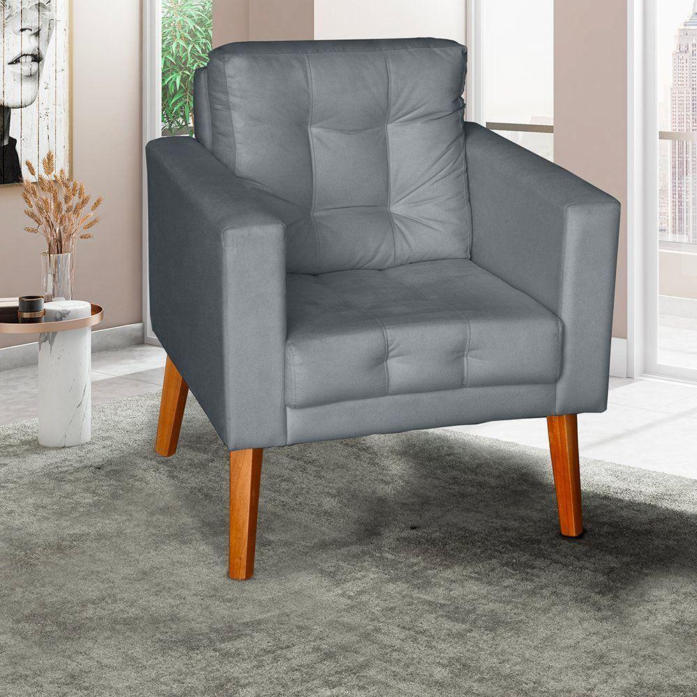 Sofá/poltrona/cadeira Decorativa Glamour Dubai Com Pés Em Madeira Cinza - 1