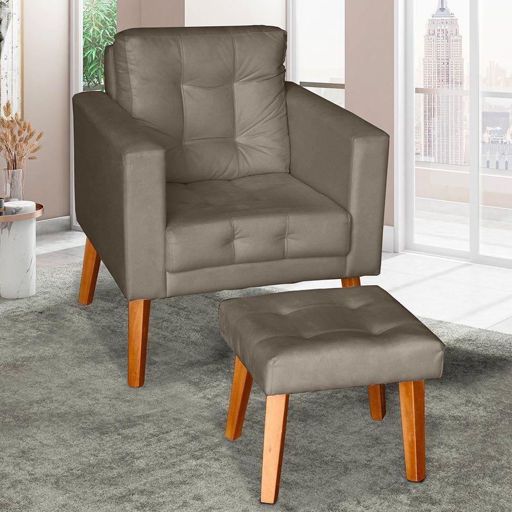 Sofá/poltrona/cadeira Decorativa Glamour Dubai Com Puff E Pés Em Madeira Capuccino - 1