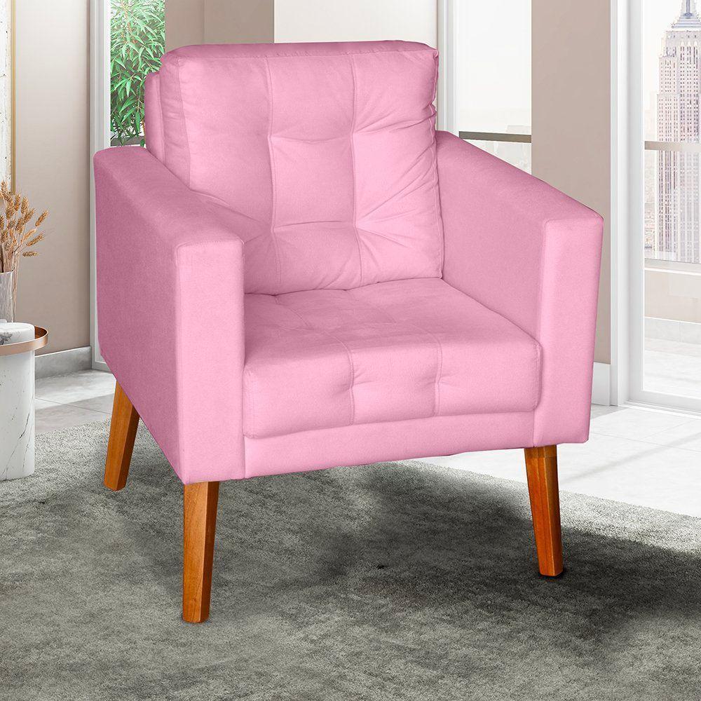 Sofá/poltrona/cadeira Decorativa Glamour Dubai Com Pés Em Madeira Rosê - 1