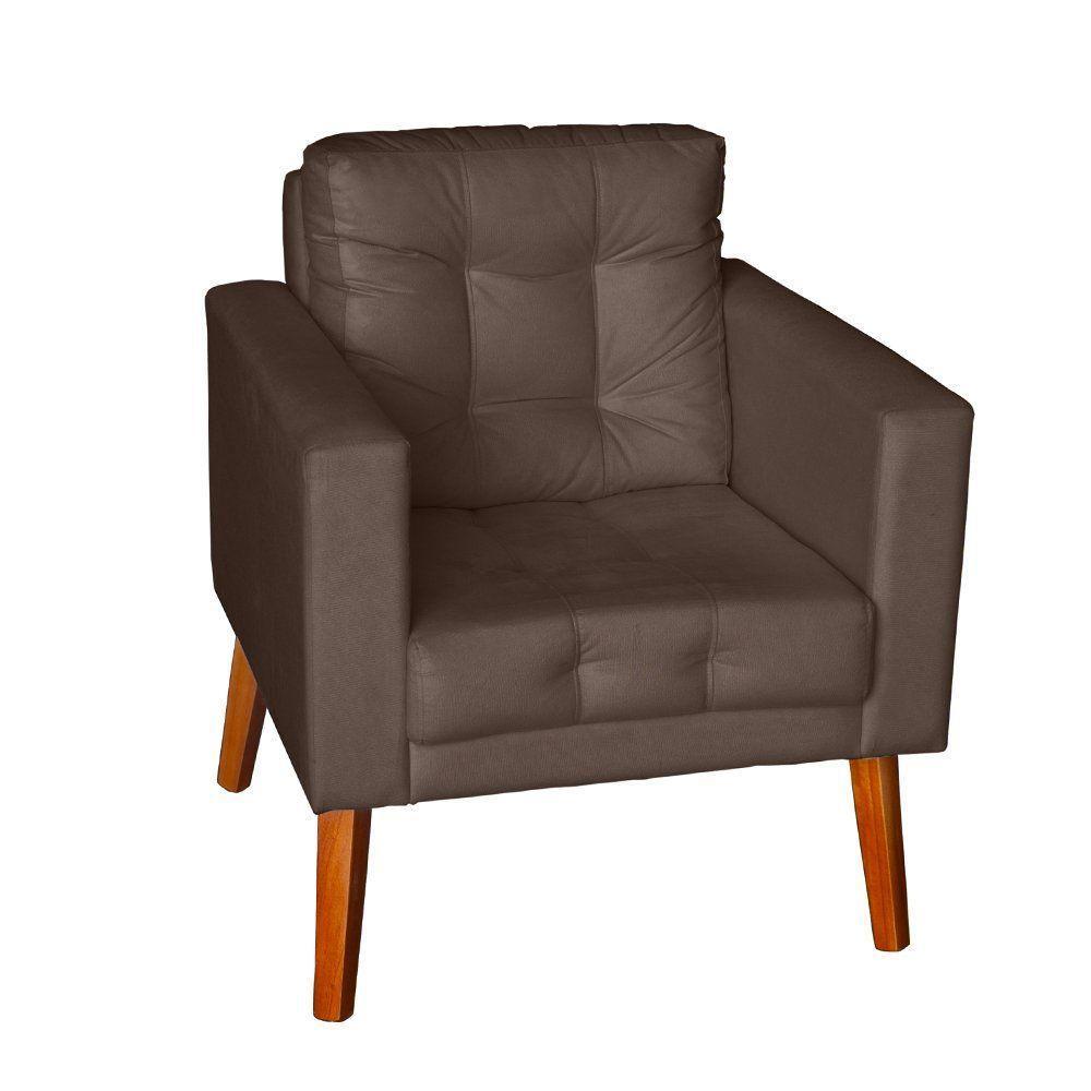 Sofá/poltrona/cadeira Decorativa Glamour Dubai Com Puff E Pés Em Madeira Marrom - 1