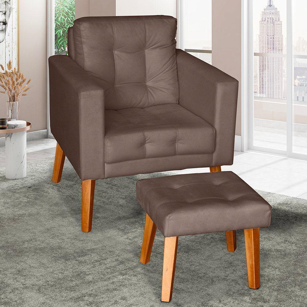 Sofá/poltrona/cadeira Decorativa Glamour Dubai Com Puff E Pés Em Madeira Marrom - 2