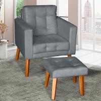 Sofá/poltrona/cadeira Decorativa Glamour Dubai Com Puff E Pés Em Madeira Cinza - 1