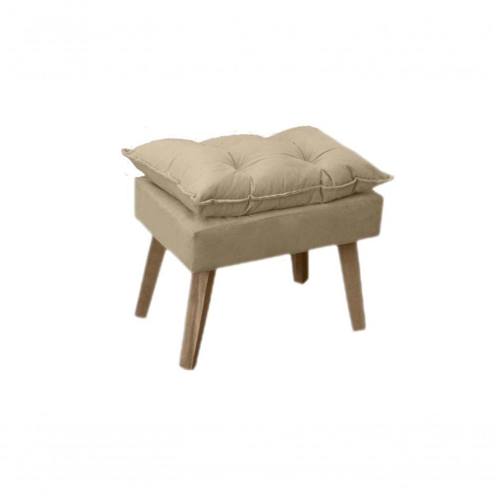 Poltrona/cadeira Decorativa E Puff Glamour Opala Com Pés Quadrado Bege Linho - 3