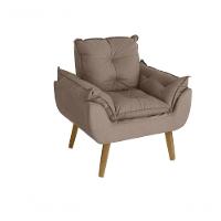 Kit 02 Poltrona/cadeira Decorativa E Puff Glamour Opala Com Pés Quadrado Capuccino - 3