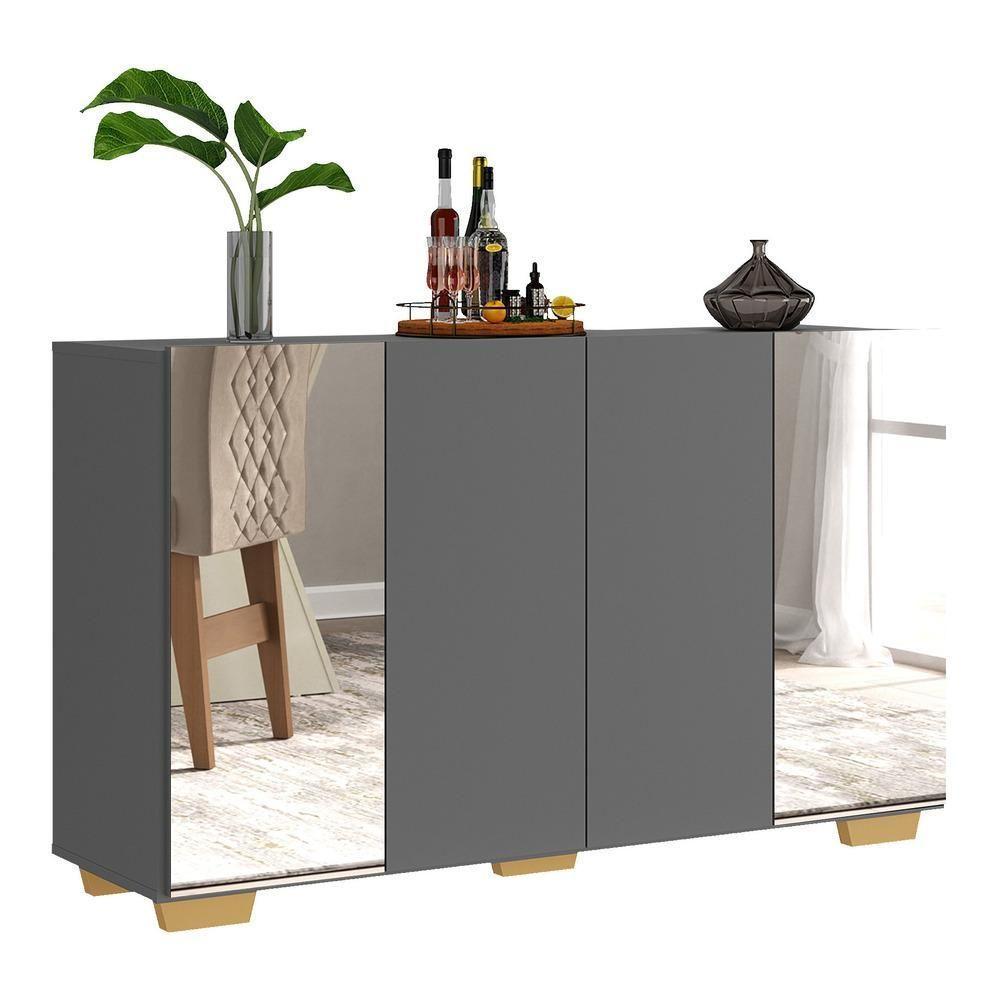 Aparador Buffet Com Espelho e Pés Vegas Grafite Natural - 7