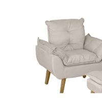 Poltrona/cadeira Decorativa E Puff Glamour Opala Com Pés Quadrado Bege - 1