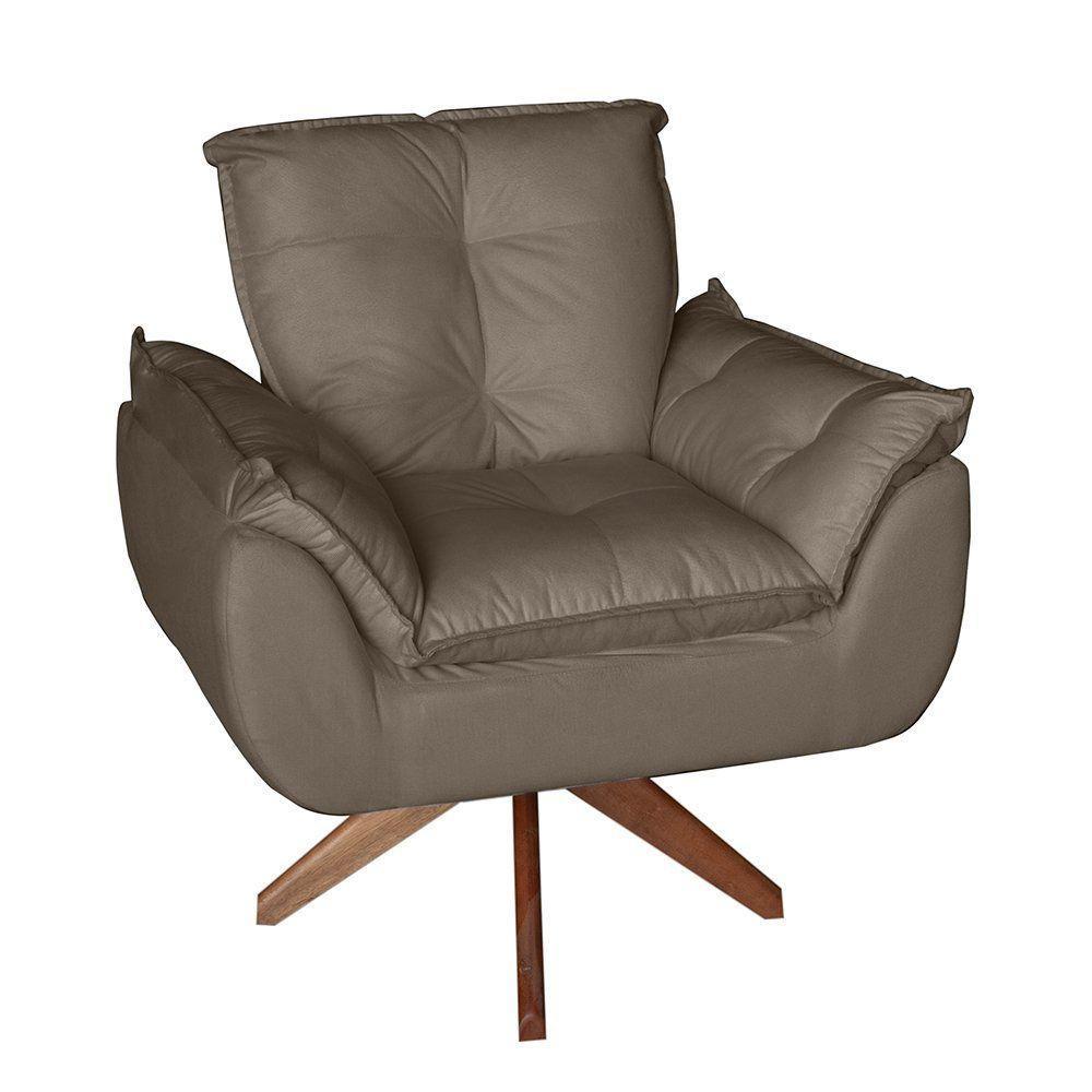 Poltrona/cadeira Decorativa Glamour Opala Com Base Giratória 30cm Em Madeira Capuccino - 1
