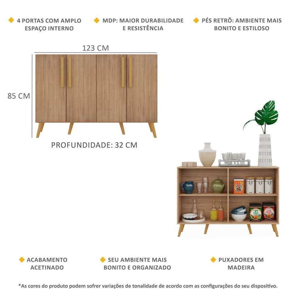 Aparador Buffet 4 Portas Retrô Viena V3606 Rustic/Natural Rustic/Natural - 6