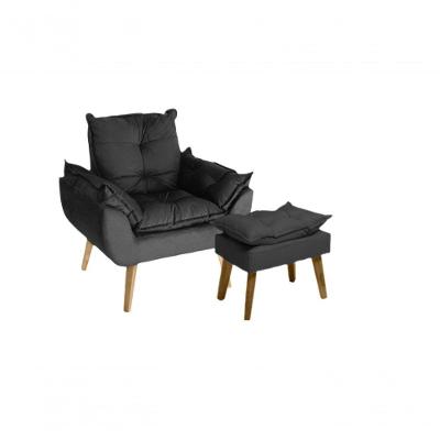 Poltrona/cadeira Decorativa E Puff Glamour Opala Com Pés Quadrado Preto