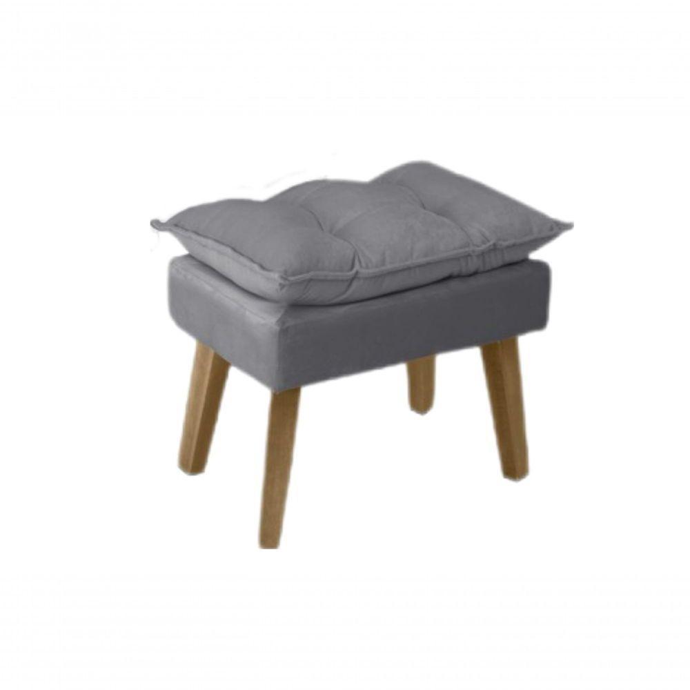 Poltrona/cadeira Decorativa E Puff Glamour Opala Com Pés Quadrado Cinza - 3