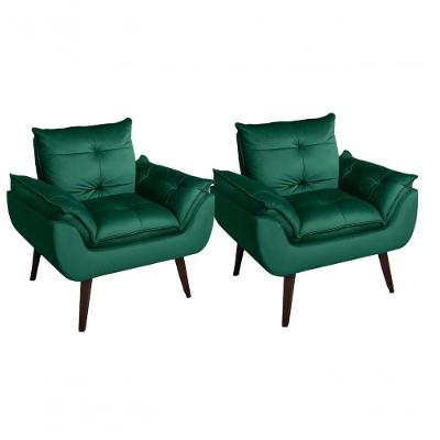 Kit 2 Poltronas Decorativas Glamour Opala Verde Linho Fibra Siliconada SMF Decor