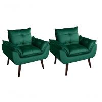 Kit 02 Poltrona/cadeira Decorativa Glamour Opala Com Pés Quadrado Verde - 1