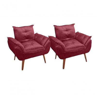 Kit 02 Poltrona/cadeira Decorativa Glamour Opala Com Pés Quadrado Vinho