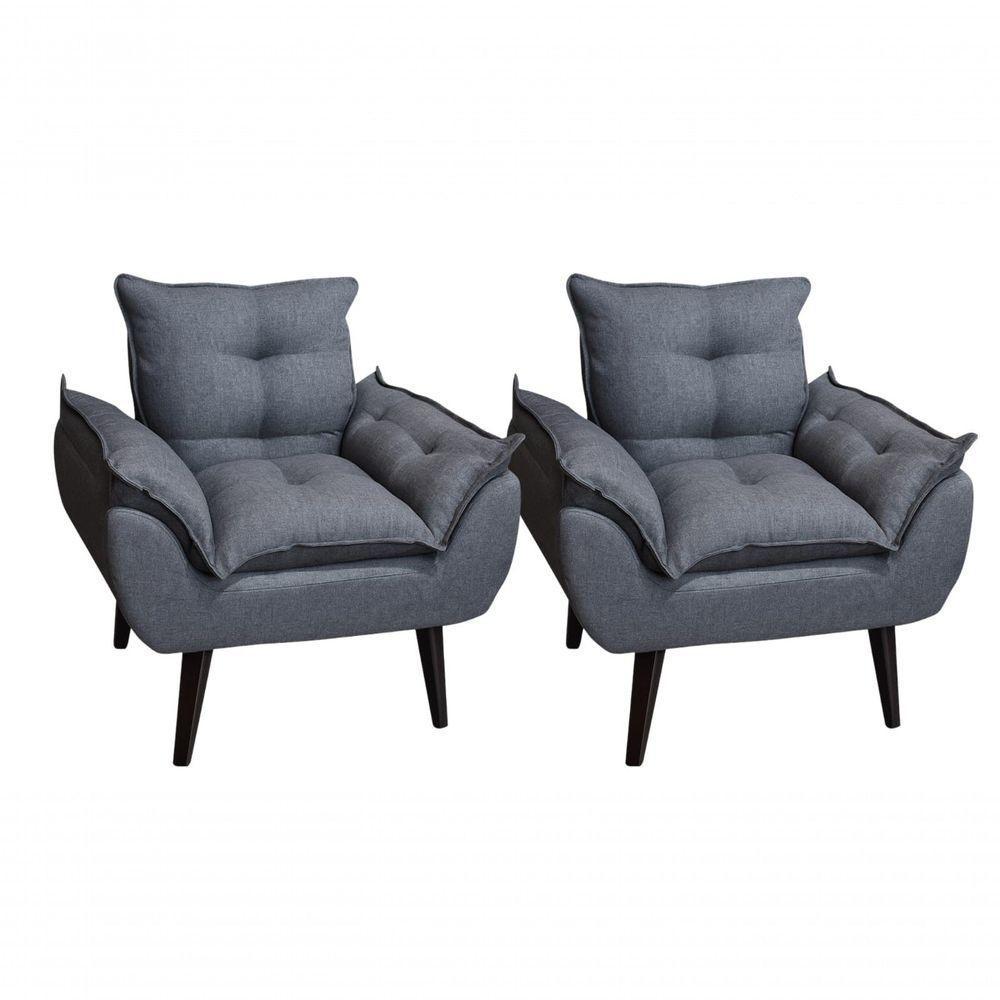 Kit 02 Poltrona/cadeira Decorativa Glamour Opala Com Pés Quadrado Grafite Linho - 1