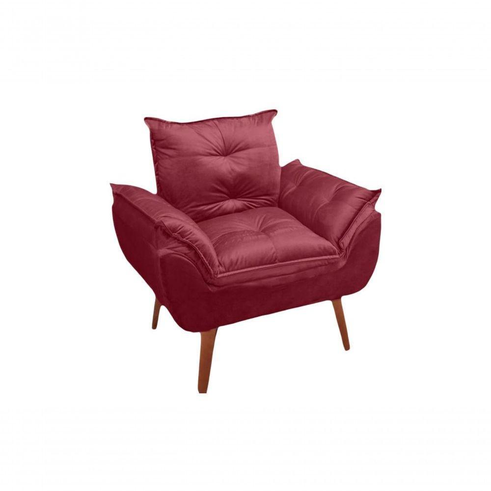 Poltrona/cadeira Decorativa E Puff Glamour Opala Com Pés Quadrado Vinho - 2
