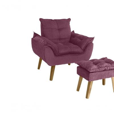 Poltrona/cadeira Decorativa E Puff Glamour Opala Com Pés Quadrado Vinho