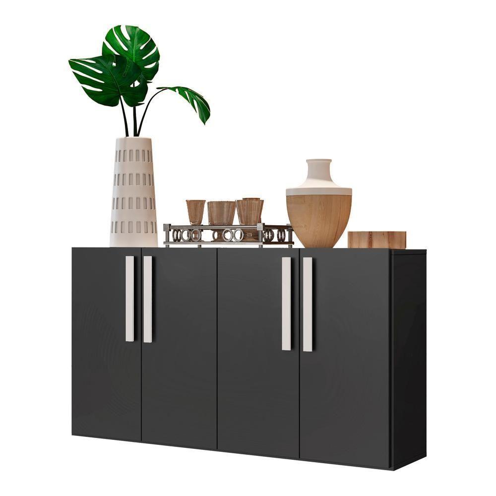 Aparador Buffet 4 Portas Viena V3604 Preto/Branco Preto/Branco - 1