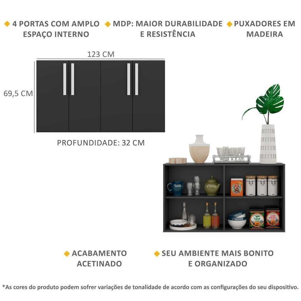 Aparador Buffet 4 Portas Viena V3604 Preto/Branco Preto/Branco - 6