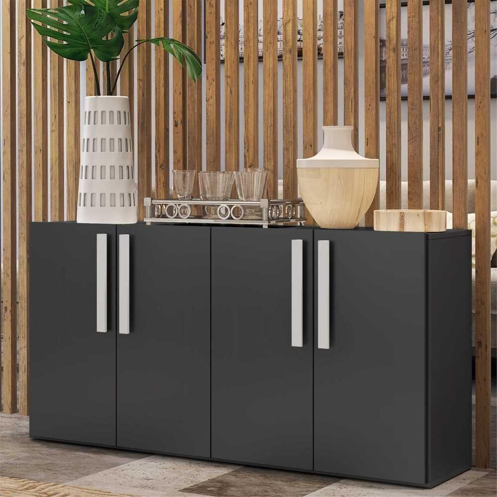 Aparador Buffet 4 Portas Viena V3604 Preto/Branco Preto/Branco - 7