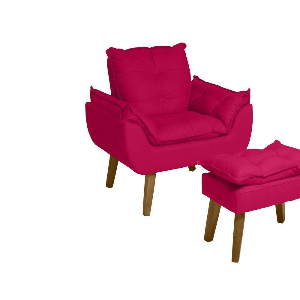 Poltrona/cadeira Decorativa E Puff Glamour Opala Com Pés Quadrado Vermelho - 1