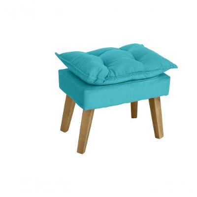 Puff Banqueta Decorativa Glamour Opala Com Pés Quadrado Azul Turquesa