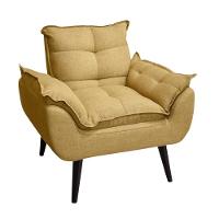 Poltrona/cadeira Decorativa Glamour Opala Com Pés Quadrado Palha Linho - 1