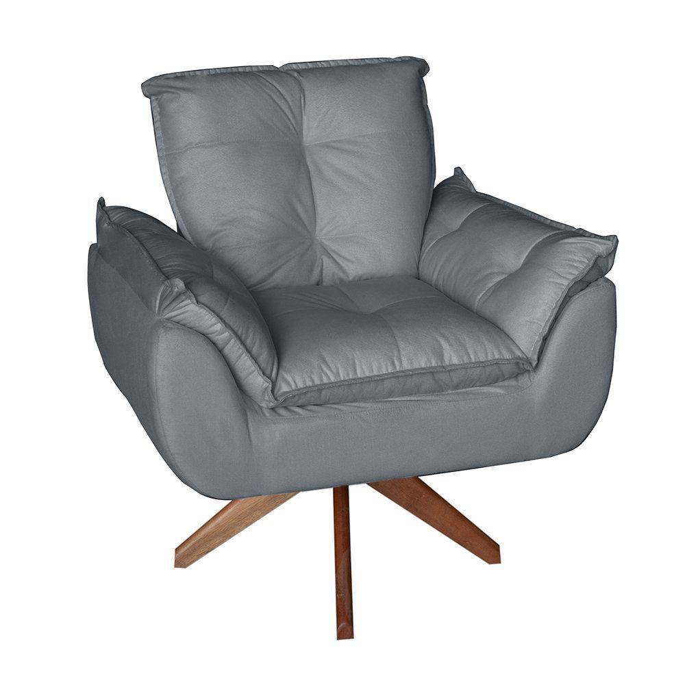 Poltrona/cadeira Decorativa Glamour Opala Com Base Giratória 30cm Em Madeira Cinza - 1