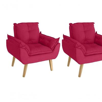 Kit 02 Poltrona/cadeira Decorativa Glamour Opala Com Pés Quadrado Vermelho