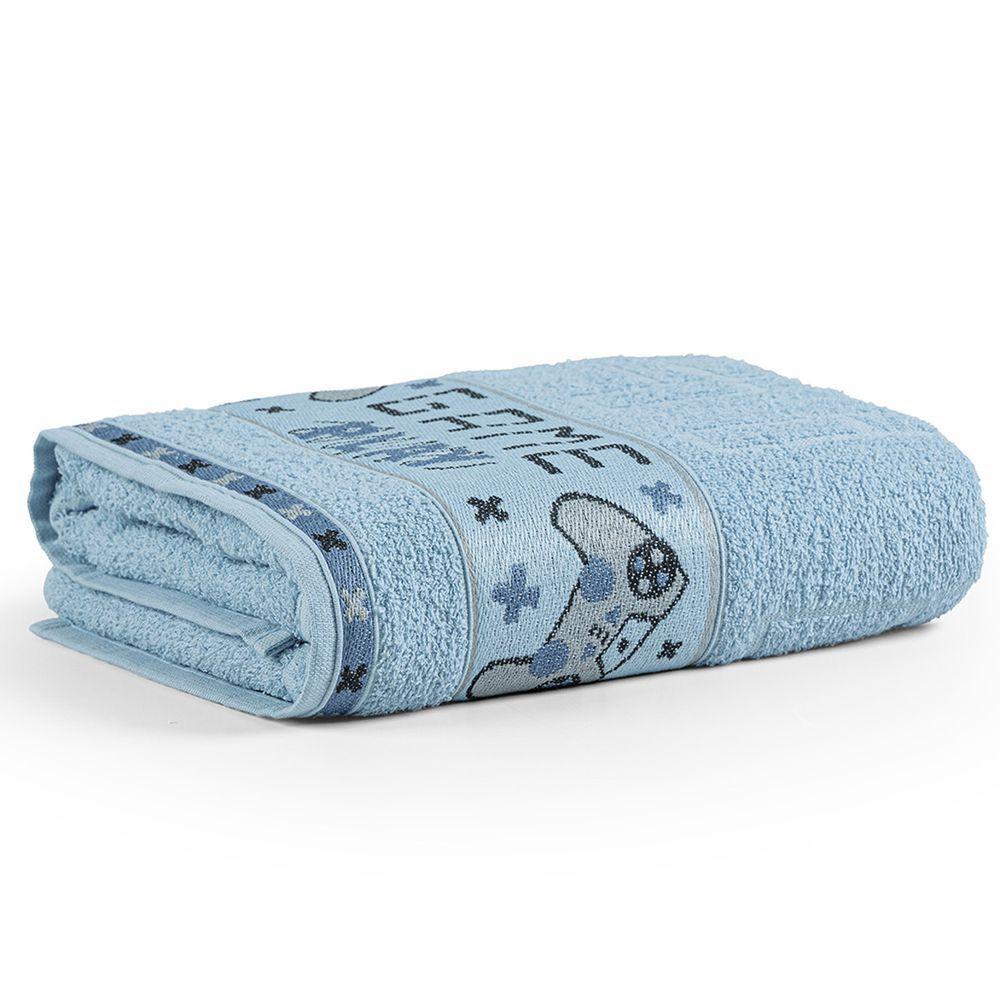 Toalha De Banho Avulsa Minimi Infantil 100% Algodão - 1,15m X 75cm - Game - Azul - 1
