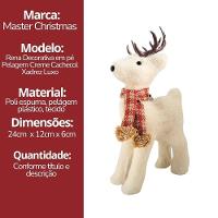 Rena Decorativa Natalina Em Pé Pelúcia Creme Com Cachecol Xadrez Vermelho E Marrom 24x12cm - 6
