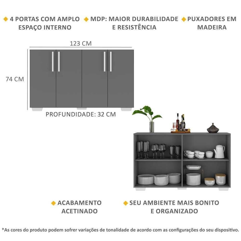 Aparador Buffet 4 Portas Com Pés Quadrados Viena V3607 Grafite/Branco Grafite/Branco - 5