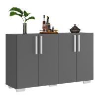 Aparador Buffet 4 Portas Com Pés Quadrados Viena V3607 Grafite/Branco Grafite/Branco - 1