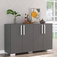 Aparador Buffet 4 Portas Com Pés Quadrados Viena V3607 Grafite/Branco Grafite/Branco - 6