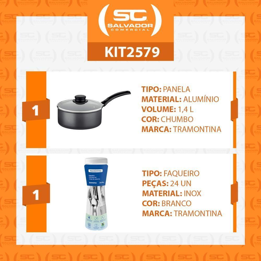 Panela Turim Alumínio Chumbo Antiaderente 1,4l Ptc + Faqueiro Ipanema Branco 24pc - Tramontina - 2