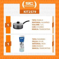 Panela Turim Alumínio Chumbo Antiaderente 1,4l Ptc + Faqueiro Ipanema Branco 24pc - Tramontina - 2