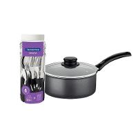 Panela Turim Alumínio Chumbo Antiaderente 1,4l Ptc + Faqueiro Ipanema Preto 30pc - Tramontina - 1