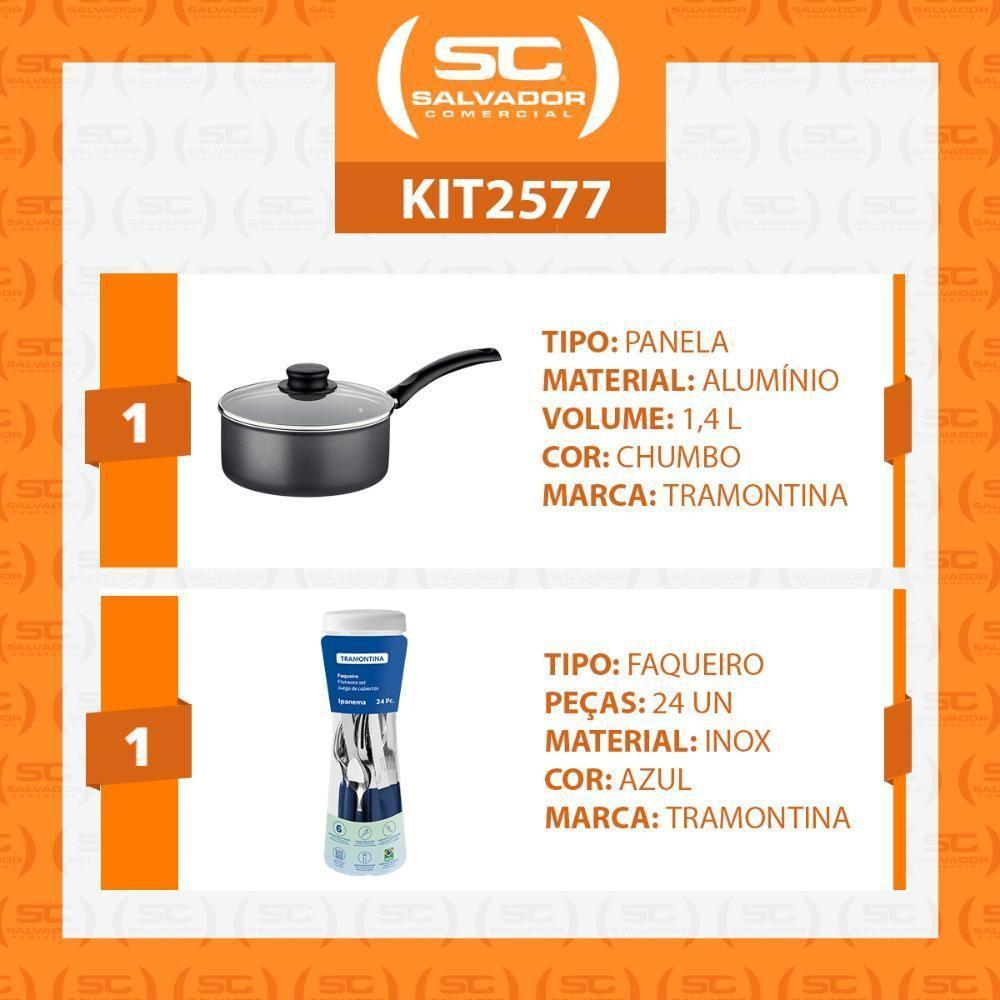 Panela Turim Alumínio Chumbo Antiaderente 1,4l Ptc + Faqueiro Ipanema Azul 24pc - Tramontina - 2