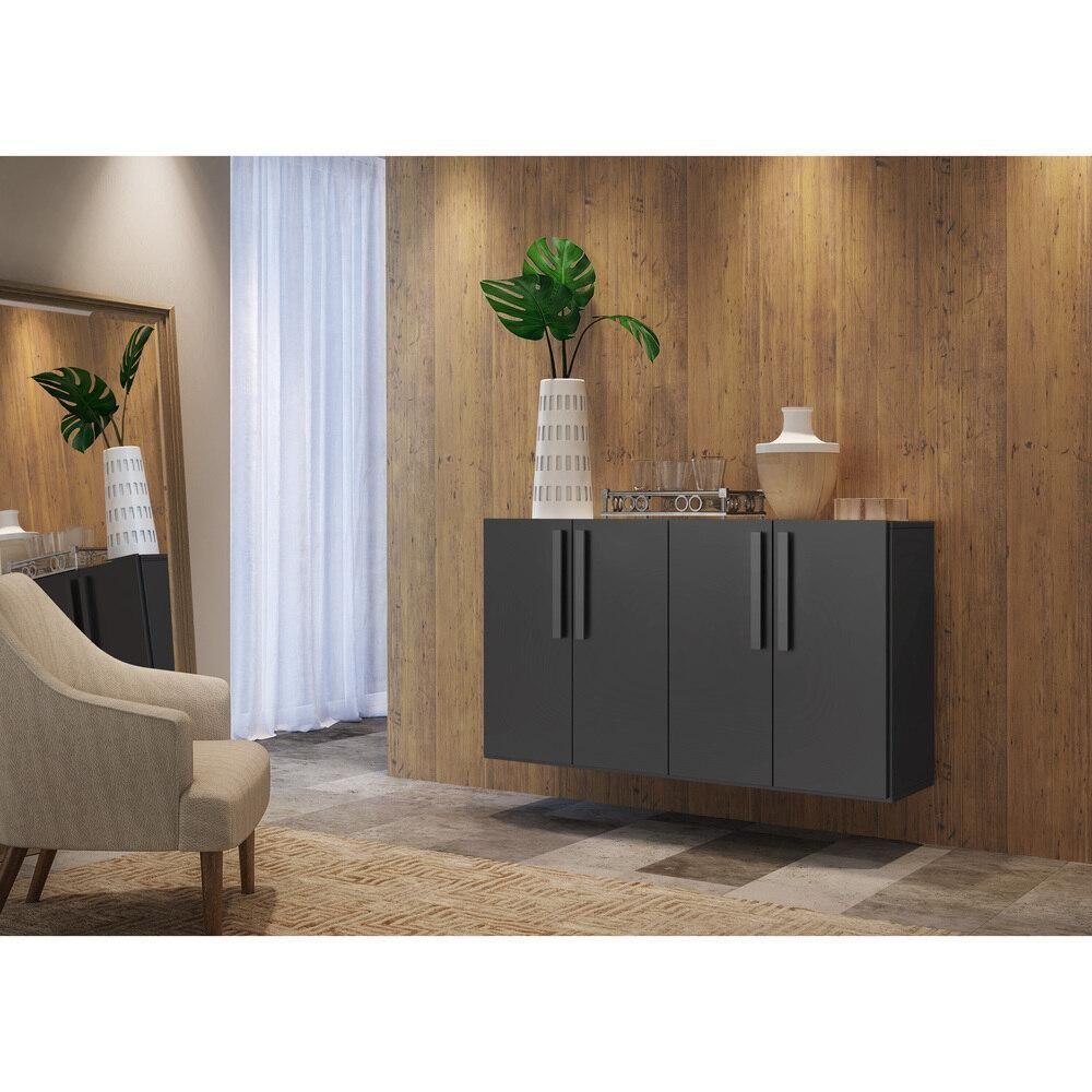 Aparador Buffet 4 Portas Suspenso Viena V3605 Preto Preto - 2