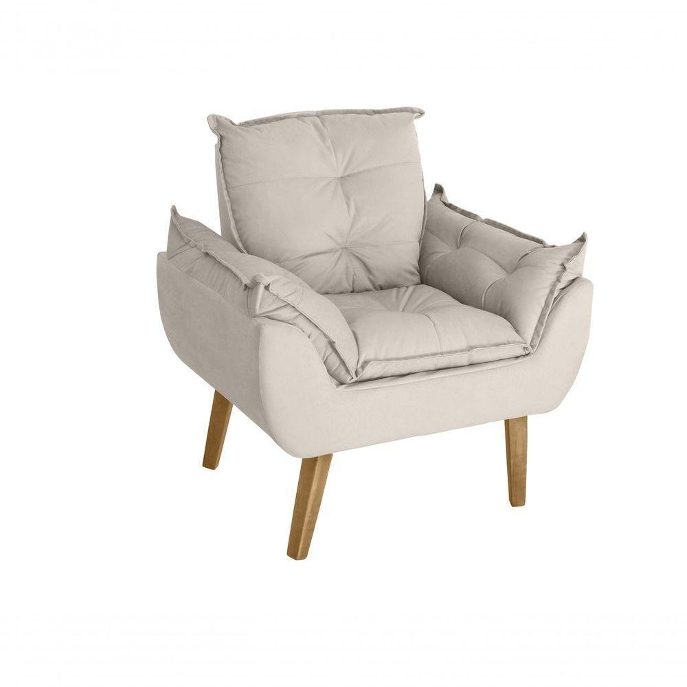 Poltrona/cadeira Decorativa Glamour Opala Com Pés Quadrado Bege Linho - 1